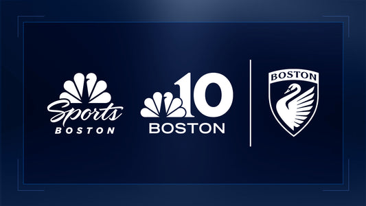 Co-branded graphic on a dark blue background featuring the NBC Sports Boston logo and NBC10 Boston logo alongside the Boston Legacy FC crest, indicating a media partnership.